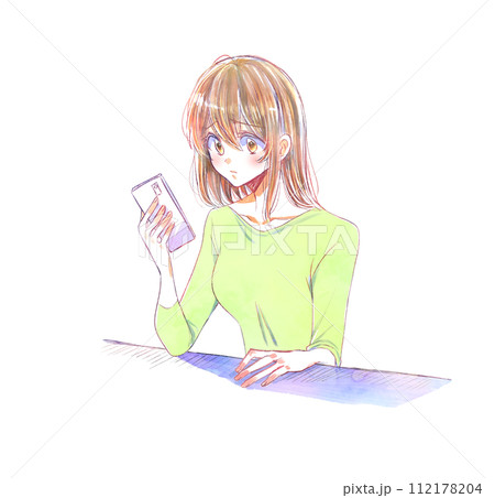 スマホを見る女性 嫌な顔 スマホを見る女性 嫌な顔 112178204