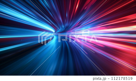 Blue and red light-speed motion blur abstract background. 112178519
