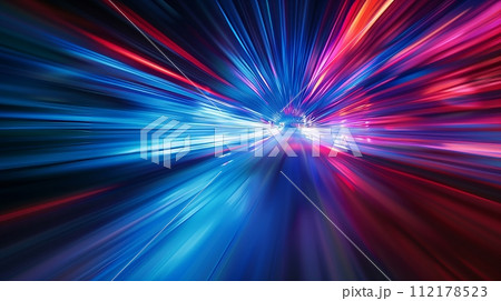 "Blue and red light-speed motion blur abstract background." "Blue and red light-speed motion blur abstract background." 112178523