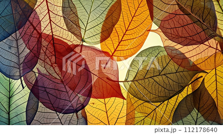 Leaf patterns with colors and lines, low detail 112178640