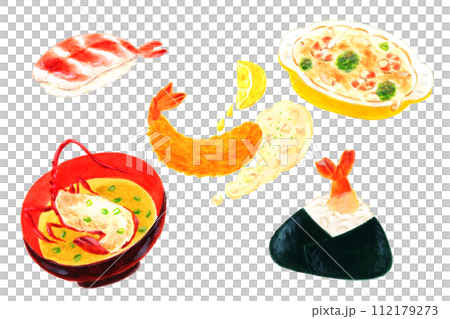 蝦盤手繪插畫 112179273