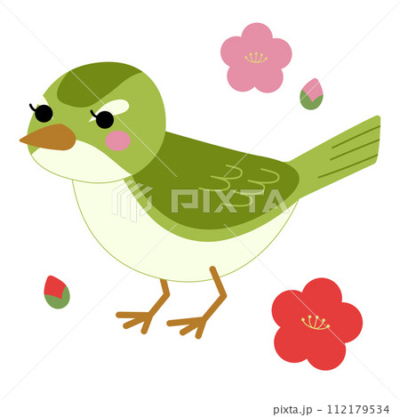 かわいいうぐいすのベクターイラスト かわいいうぐいすのベクターイラスト 112179534