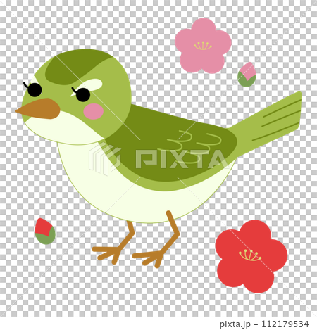 かわいいうぐいすのベクターイラスト かわいいうぐいすのベクターイラスト 112179534