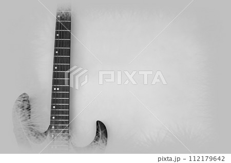 Rock funky mystical black electric guitar in gray 112179642