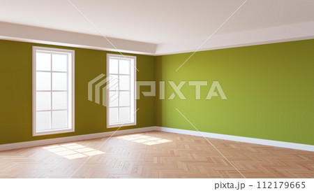 Interior with Khaki Walls, Two Windows, White Ceiling and Cornice Interior with Khaki Walls, Two Windows, White Ceiling and Cornice 112179665