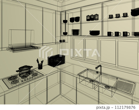 modern kitchen room  interior design, 3d rendering 112179876