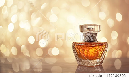 an elegant perfume bottle, glimmering with sophistication an elegant perfume bottle, glimmering with sophistication 112180293