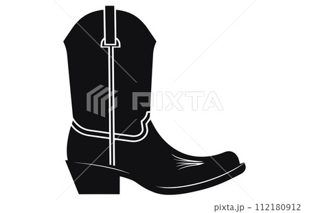 Cowboy boots with ornament. Cowboy western and wild west theme.Cowboy boot Illustration. Cowboy boot heels vector silhouette illustration set. 112180912