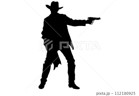 Cowboy shooting silhouette vector illustration, Cowboy Shooting with a Gun Silhouette 112180925