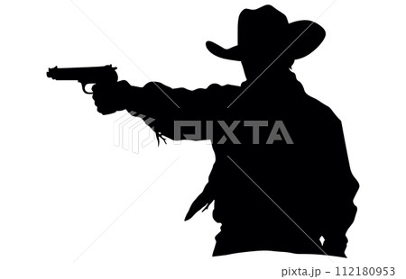 Cowboy shooting silhouette vector illustration, Cowboy Shooting with a Gun Silhouette 112180953