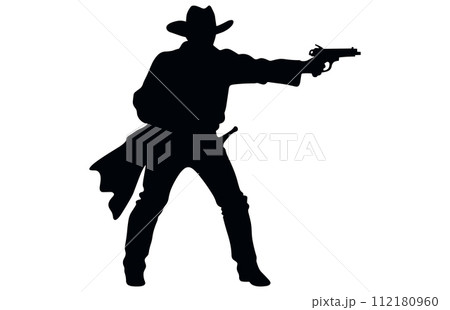 Cowboy shooting silhouette vector illustration, Cowboy Shooting with a Gun Silhouette Cowboy shooting silhouette vector illustration, Cowboy Shooting with a Gun Silhouette 112180960