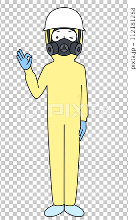 オッケーサイン　レベルC化学防護服のイラスト（男性） 112181288