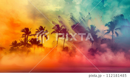 カラーパウダーの背景の豚のシルエット 112181485