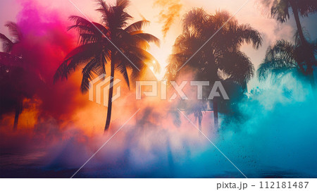 カラーパウダーの背景の豚のシルエット 112181487