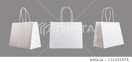 White paper bag with handles, paperbags set mockup, isolated 112181878