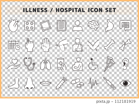 病院・病気・怪我関連や体の部位アイコンセット 112181919