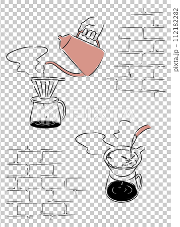 ハンドドリップでコーヒーを淹れるイラスト 112182282
