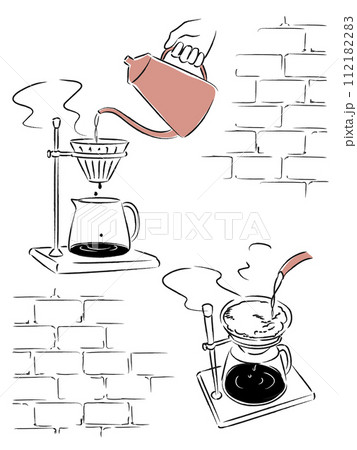 ハンドドリップでコーヒーを淹れるイラスト 112182283