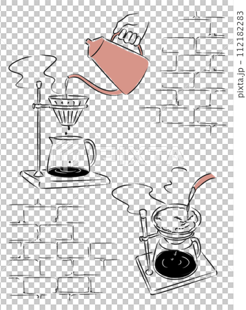 ハンドドリップでコーヒーを淹れるイラスト 112182283
