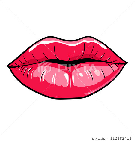 Lip kiss isolated on white background. Cartoon style. Vector illustration for any design. Lip kiss isolated on white background. Cartoon style. Vector illustration for any design. 112182411