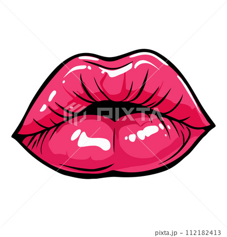 Lip kiss isolated on white background. Cartoon style. Vector illustration for any design. Lip kiss isolated on white background. Cartoon style. Vector illustration for any design. 112182413