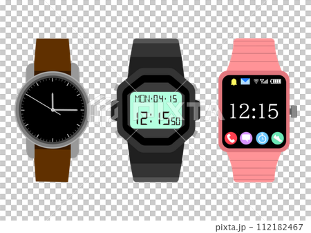 アナログ腕時計とデジタル腕時計とスマートウォッチ 112182467