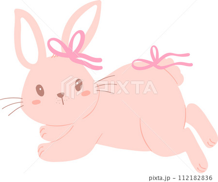 Bunny Rabbit Coquette with Pink Ribbon Bow Flat Design Bunny Rabbit Coquette with Pink Ribbon Bow Flat Design 112182836