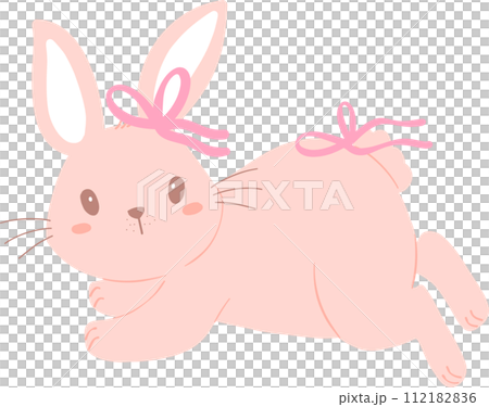 Bunny Rabbit Coquette with Pink Ribbon Bow Flat Design Bunny Rabbit Coquette with Pink Ribbon Bow Flat Design 112182836