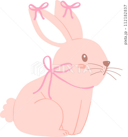 Bunny Rabbit Coquette with Pink Ribbon Bow Flat Design Bunny Rabbit Coquette with Pink Ribbon Bow Flat Design 112182837