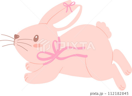 Bunny Rabbit Coquette with Pink Ribbon Bow Flat Design Bunny Rabbit Coquette with Pink Ribbon Bow Flat Design 112182845