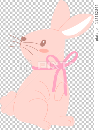 Bunny Rabbit Coquette with Pink Ribbon Bow Flat Design 112182846