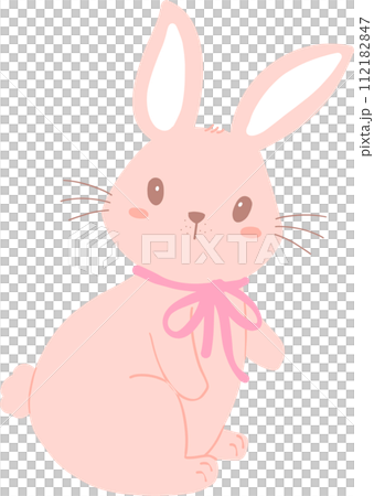 Bunny Rabbit Coquette with Pink Ribbon Bow Flat Design 112182847
