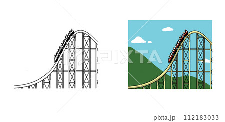 ジェットコースターのイラスト（カラー＆モノクロ） 112183033