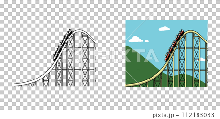 ジェットコースターのイラスト（カラー＆モノクロ） 112183033