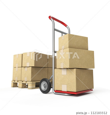 Hand truck with cardboard boxes 3D 112183312