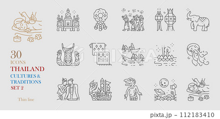 Thai tradition icon set vector illustration thin line 112183410