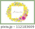 ミモザアカシア　ベクター素材　フレーム　ブーケ　リース　ドライフラワー　花束 112183609
