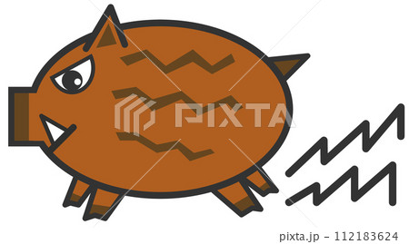 猪突猛進で走る凶暴な野生動物のイノシシを可愛く描いたイラスト 112183624