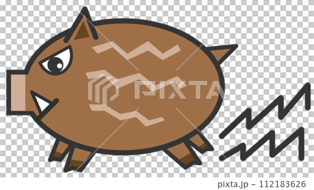 A cute illustration of a ferocious wild boar running at a ferocious pace. 112183626