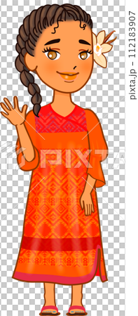 Tropical girl with vanilla flower decoration waving 112183907