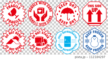 宅配荷物の注意喚起用ステッカー、取扱注意事項　バリエーション・セット 112184297