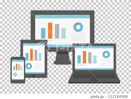 パソコン・ノートパソコン・タブレット・スマホ・モニターのグラフイラストセット 112184500