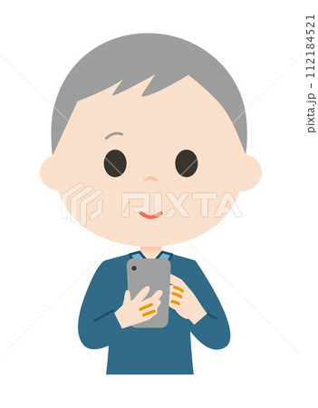 スマホを操作する高齢者イラスト スマホを操作する高齢者イラスト 112184521