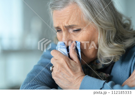 Portrait of sick senior woman at home Portrait of sick senior woman at home 112185333