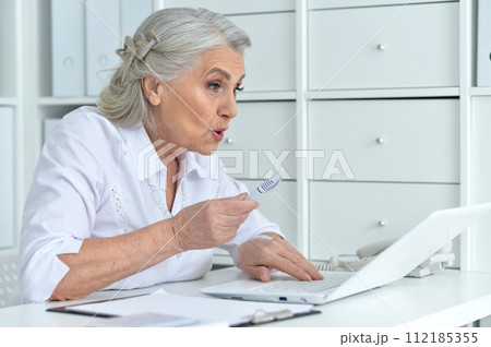 Portrait of senior business woman working in office Portrait of senior business woman working in office 112185355