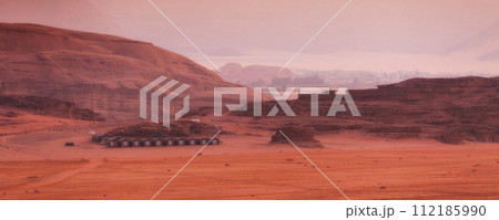 Wadi Rum Desert, Jordan mountains dawn banner Wadi Rum Desert, Jordan mountains dawn banner 112185990