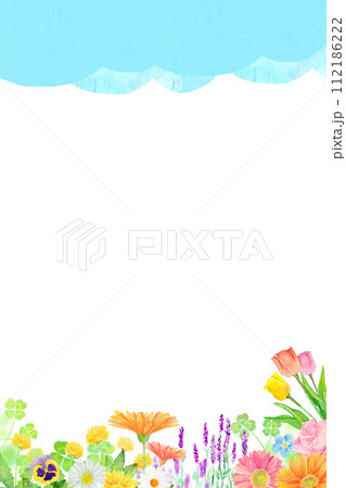 カラフルな花畑の背景素材　水彩イラスト 112186222