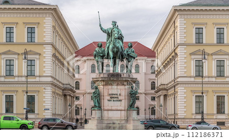 Monument Reiterdenkmal of King Ludwig I of Bavaria timelapse, located at the Odeosplatz in Munich, Germany. Monument Reiterdenkmal of King Ludwig I of Bavaria timelapse, located at the Odeosplatz in Munich, Germany. 112186371