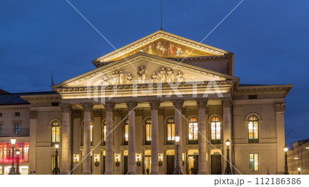 Munich National Theatre on the Max Joseph square day to night transition timelapse. Germany 112186386