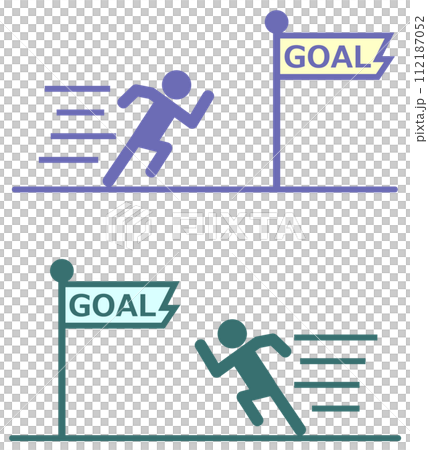 Illustration of a person desperately running at full speed towards a goal or goal Illustration of a person desperately running at full speed towards a goal or goal 112187052